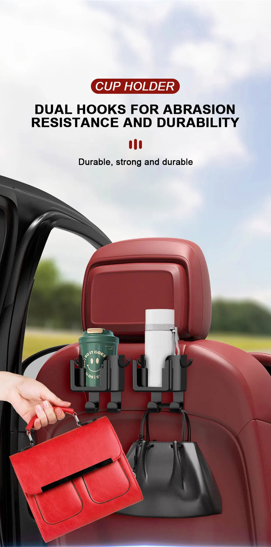 Universal Auto Getränkehalter mit 4 Haken und Telefonhalter