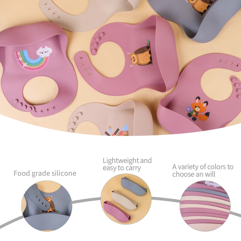 Baby Silikon Lätzchen weich verstellbar wasserdicht mit niedlichem Cartoon