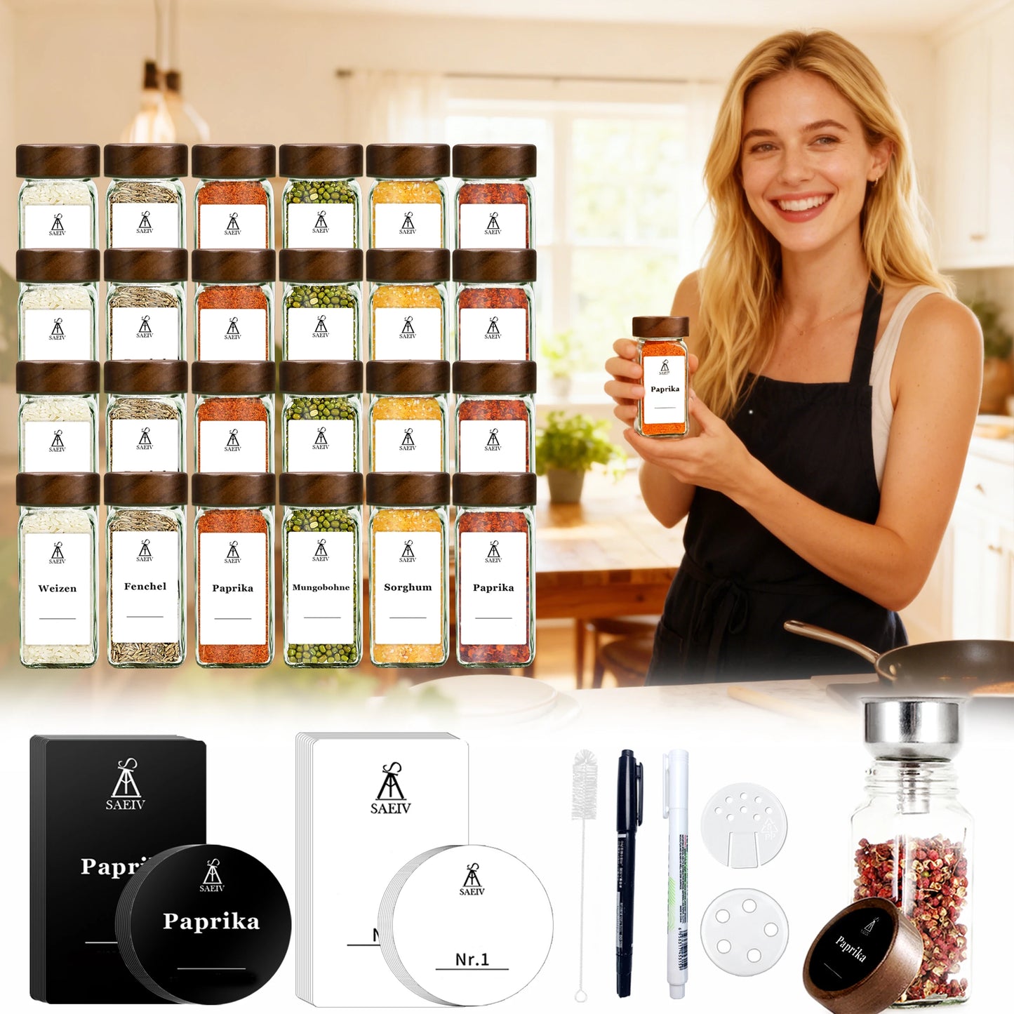 120ml Gewürzglas Set 12 24 35 Teile mit wasserfesten Etiketten für Küche-Yabubest - Home & More