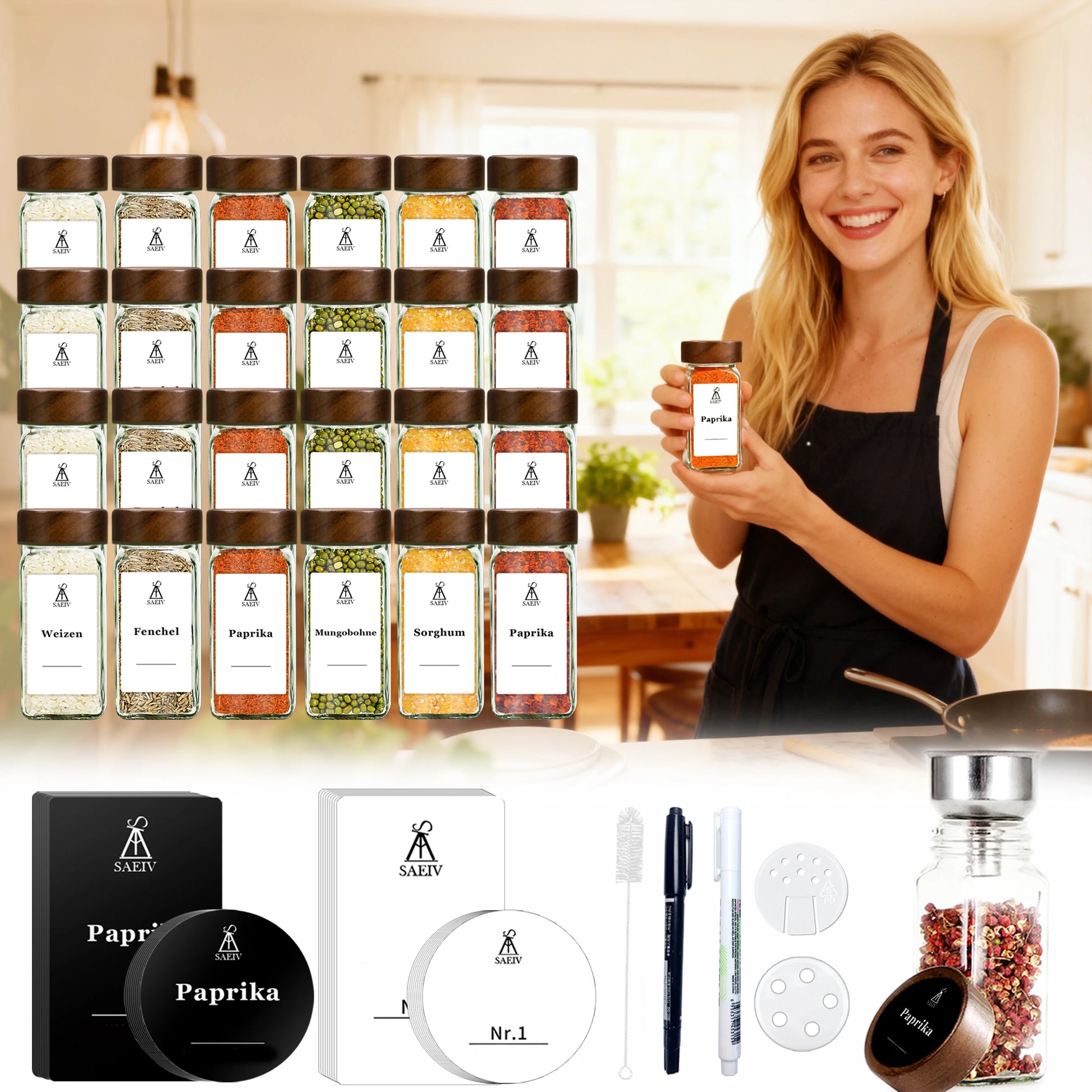 120ml Gewürzglas Set 12 24 35 Teile mit wasserfesten Etiketten für Küche-Yabubest - Home & More