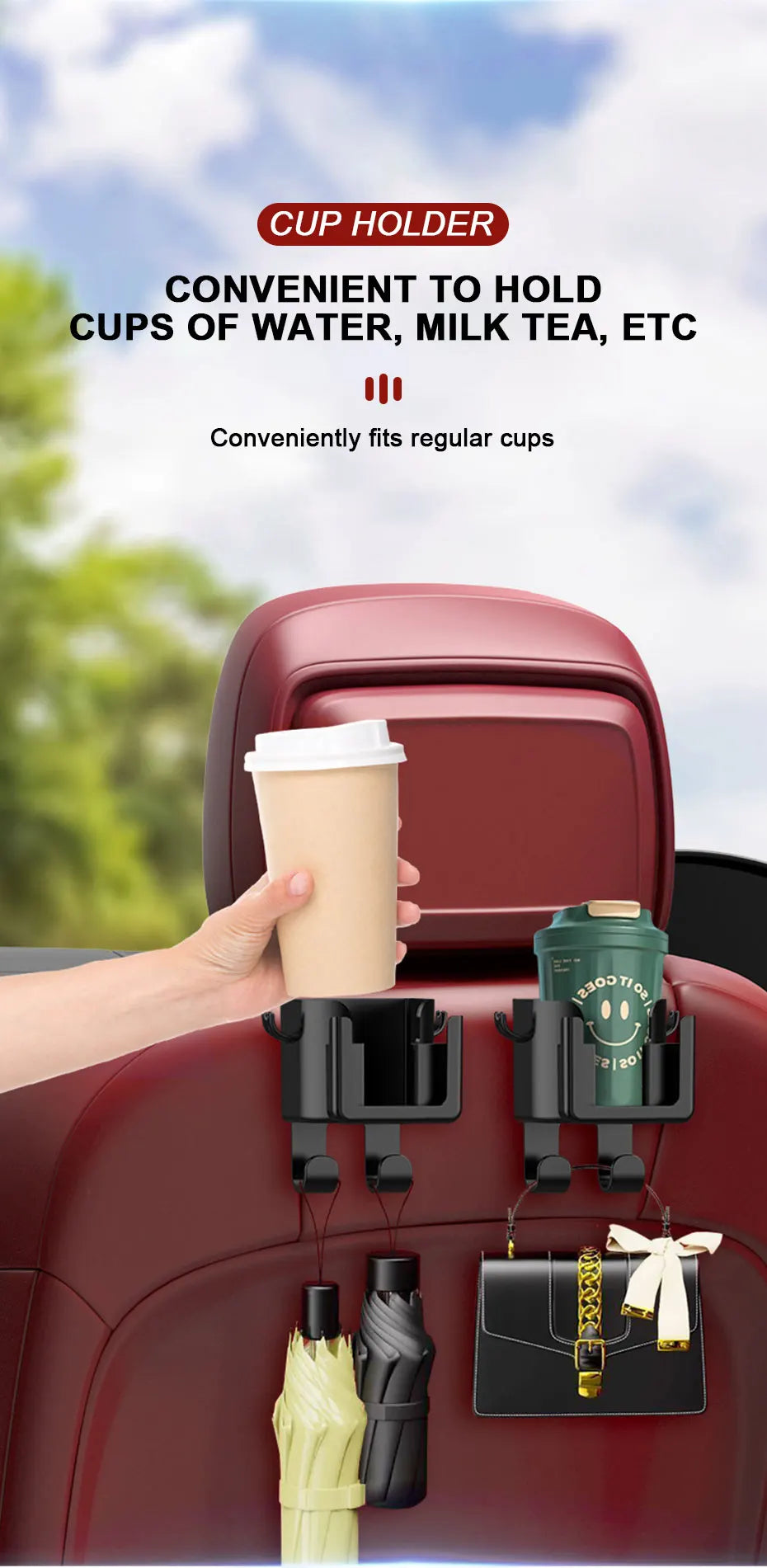 Universal Auto Getränkehalter mit 4 Haken und Telefonhalter