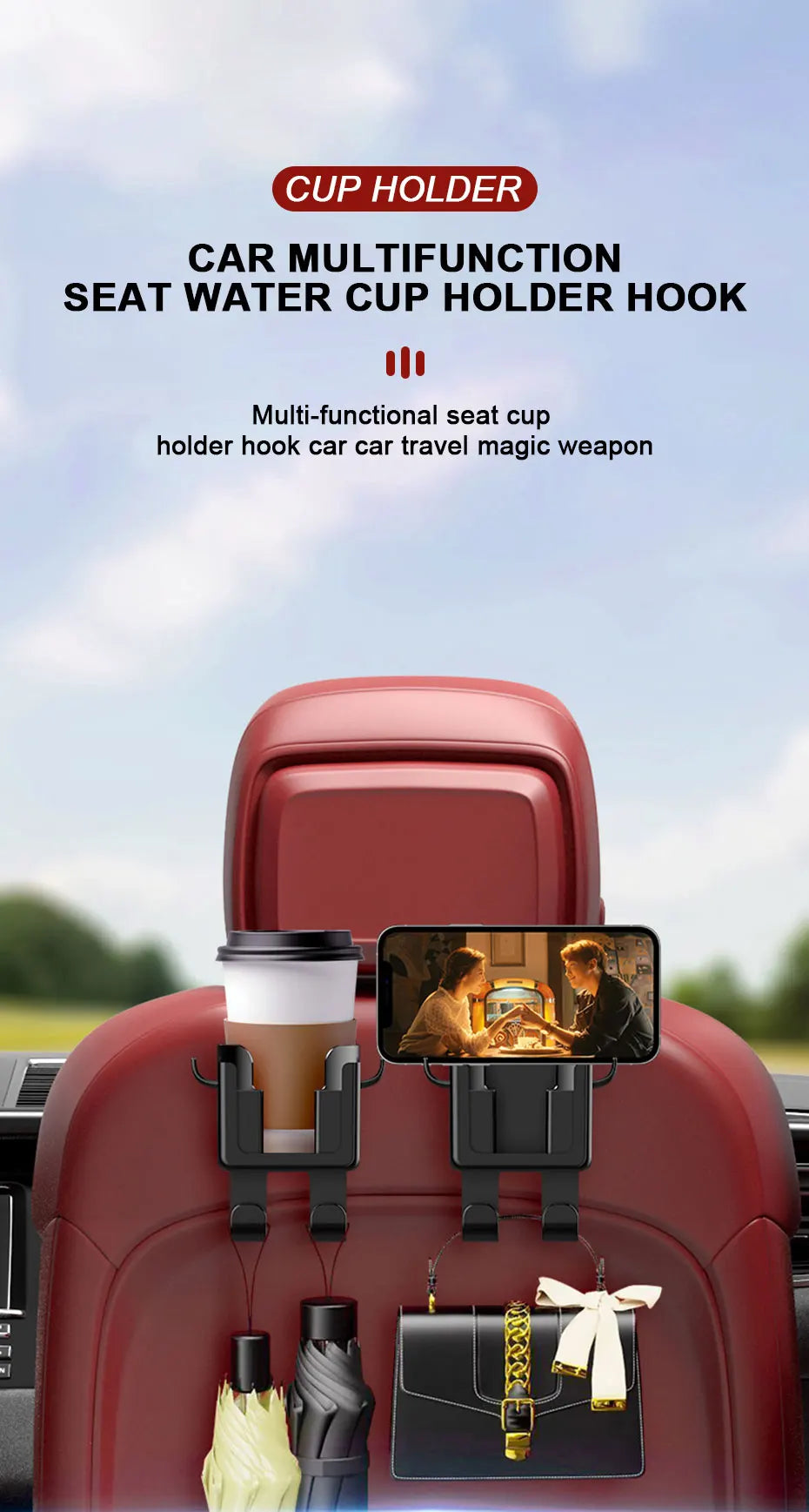 Universal Auto Getränkehalter mit 4 Haken und Telefonhalter