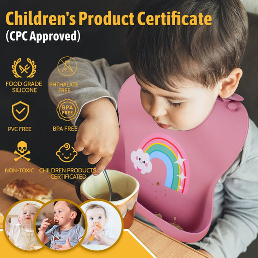 Baby Silikon Lätzchen weich verstellbar wasserdicht mit niedlichem Cartoon