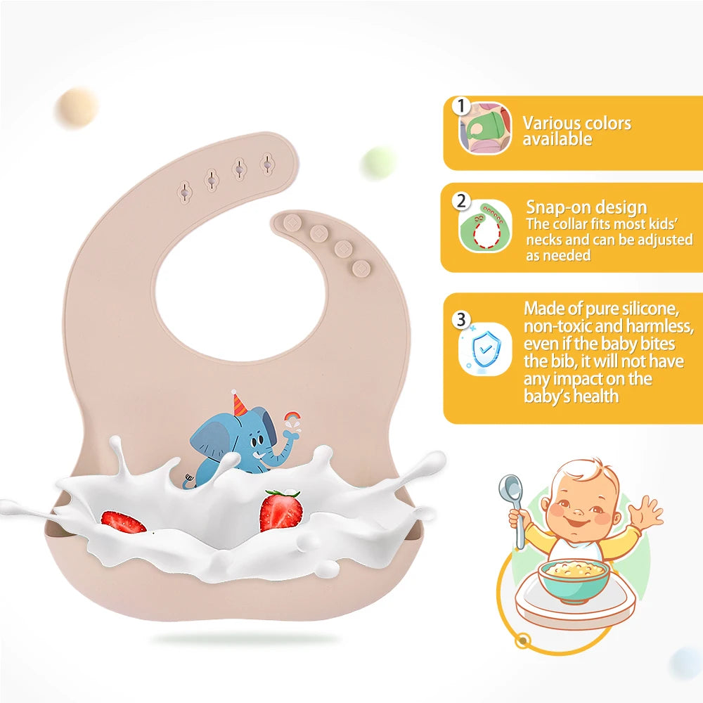 Baby Silikon Lätzchen weich verstellbar wasserdicht mit niedlichem Cartoon