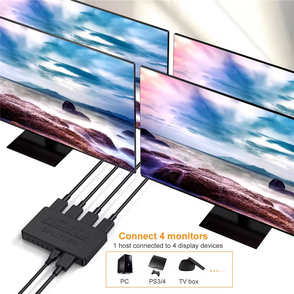 1-in-4-out HDMI Splitter Verteiler 4K 3D Ultra HD Adapter für vier Displays-DREIKS