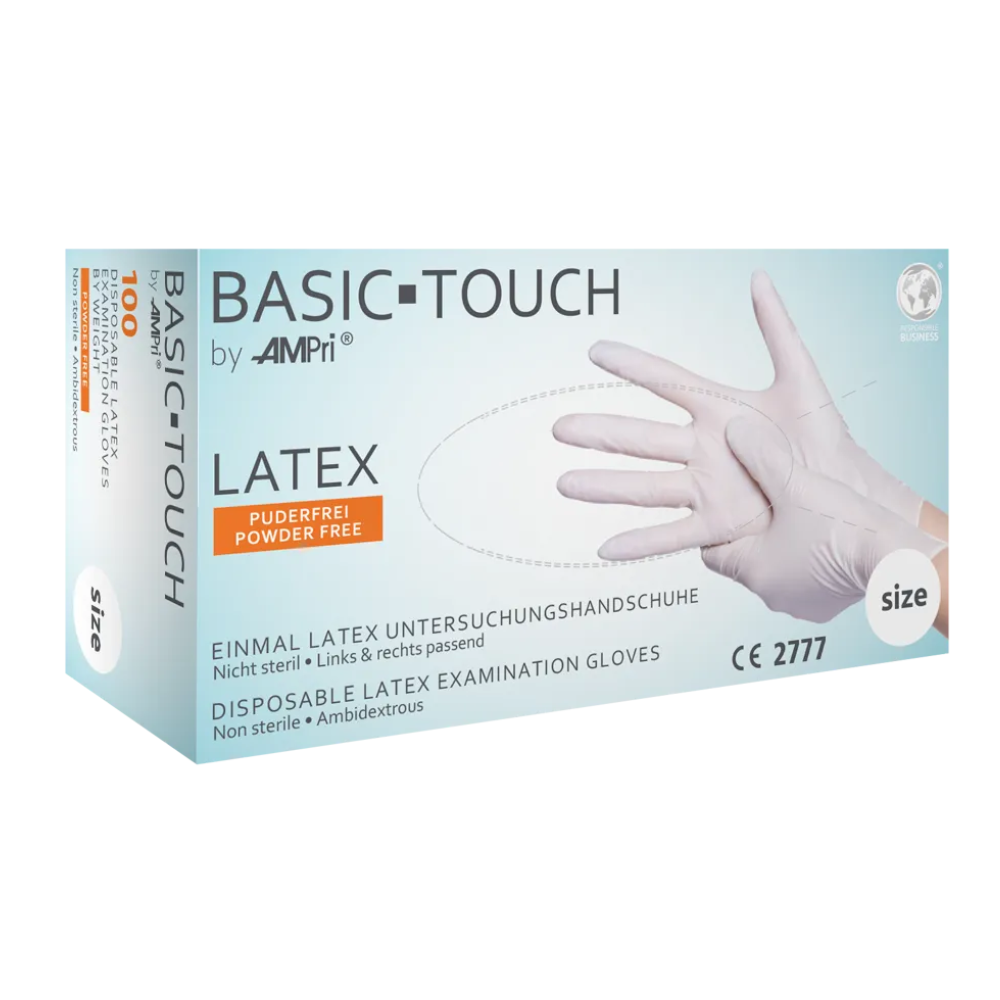 AMPri BASIC-TOUCH Latexhandschuhe puderfrei, weiß | Box (100 Stück)-Altruan