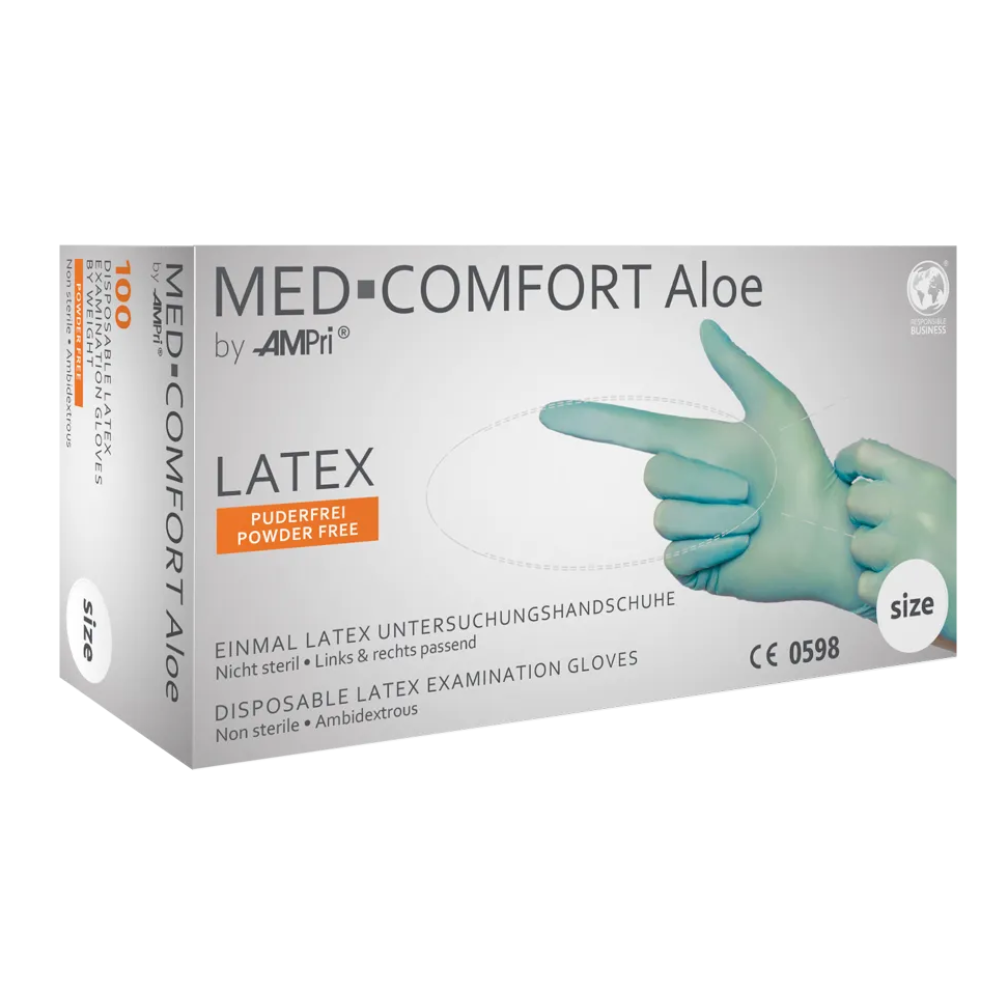 AMPri MED-COMFORT Aloe Latexhandschuhe puderfrei, mintgrün | Box (100 Stück)-Altruan