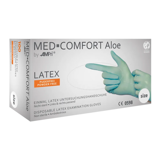 AMPri MED-COMFORT Aloe Latexhandschuhe puderfrei, mintgrün | Box (100 Stück)-Altruan