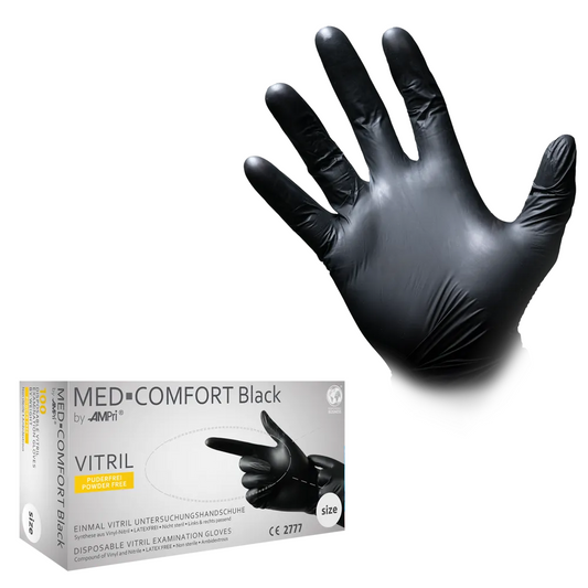 AMPri MED-COMFORT BLACK Vitrilhandschuhe puderfrei, Schwarz