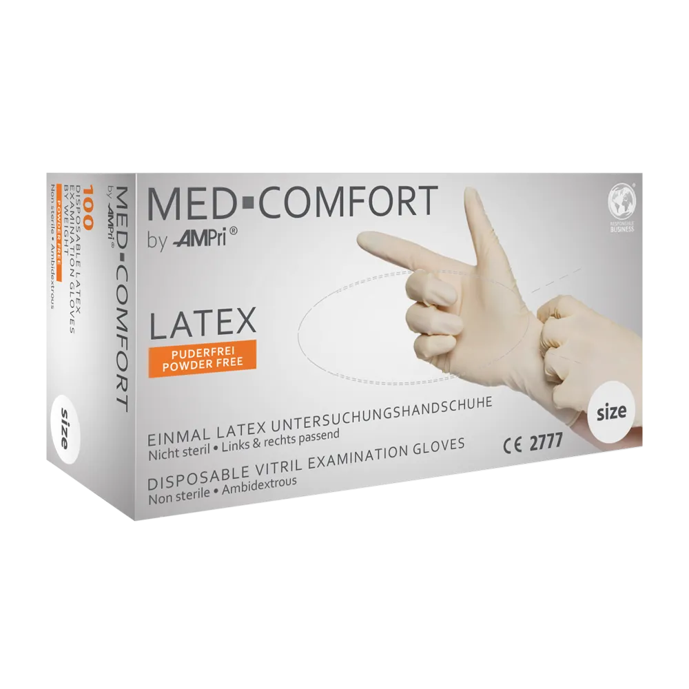 AMPri MED-COMFORT Latexhandschuhe puderfrei weiß 100 Stück Box