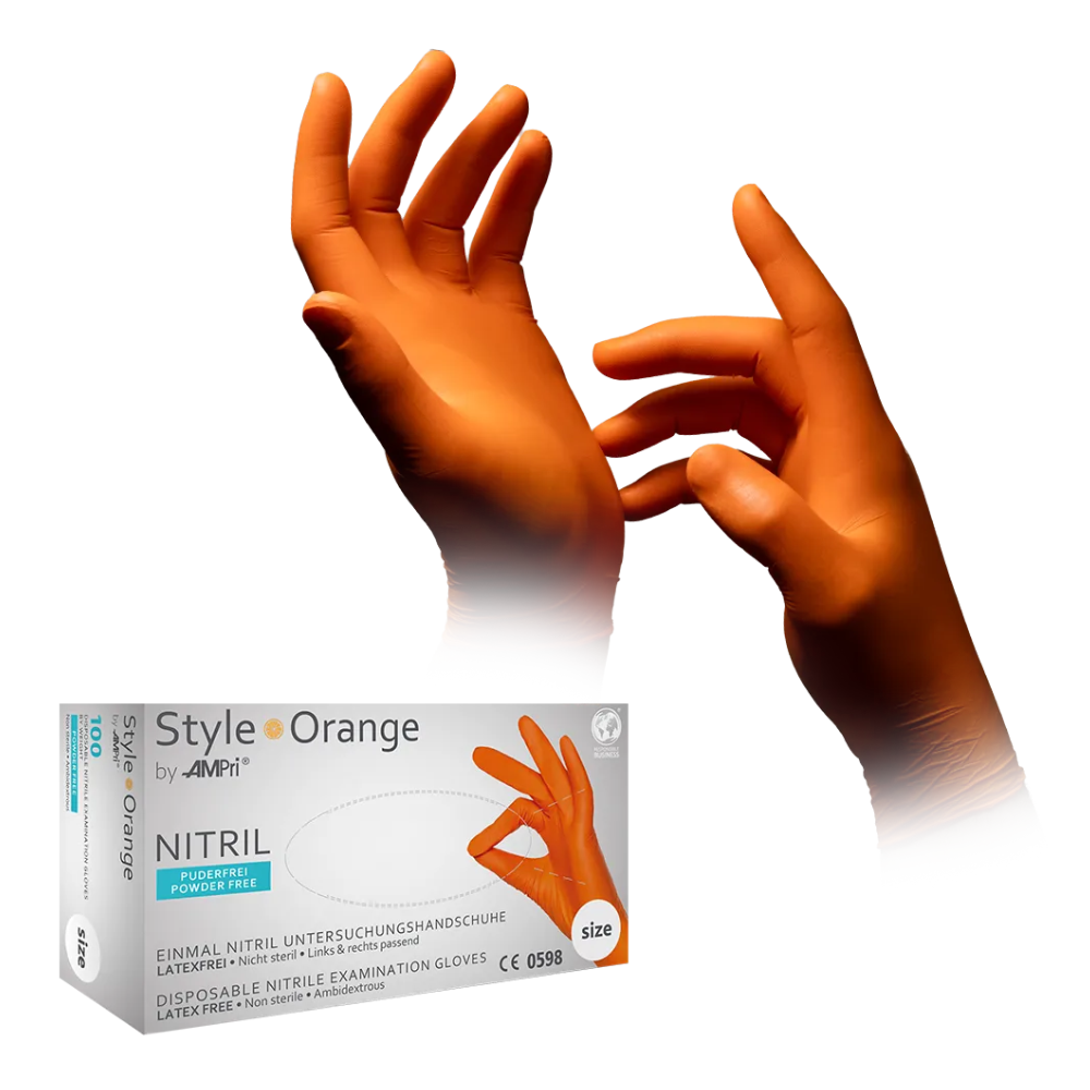 Orange Nitrilhandschuhe puderfrei für Schutz und Hygiene