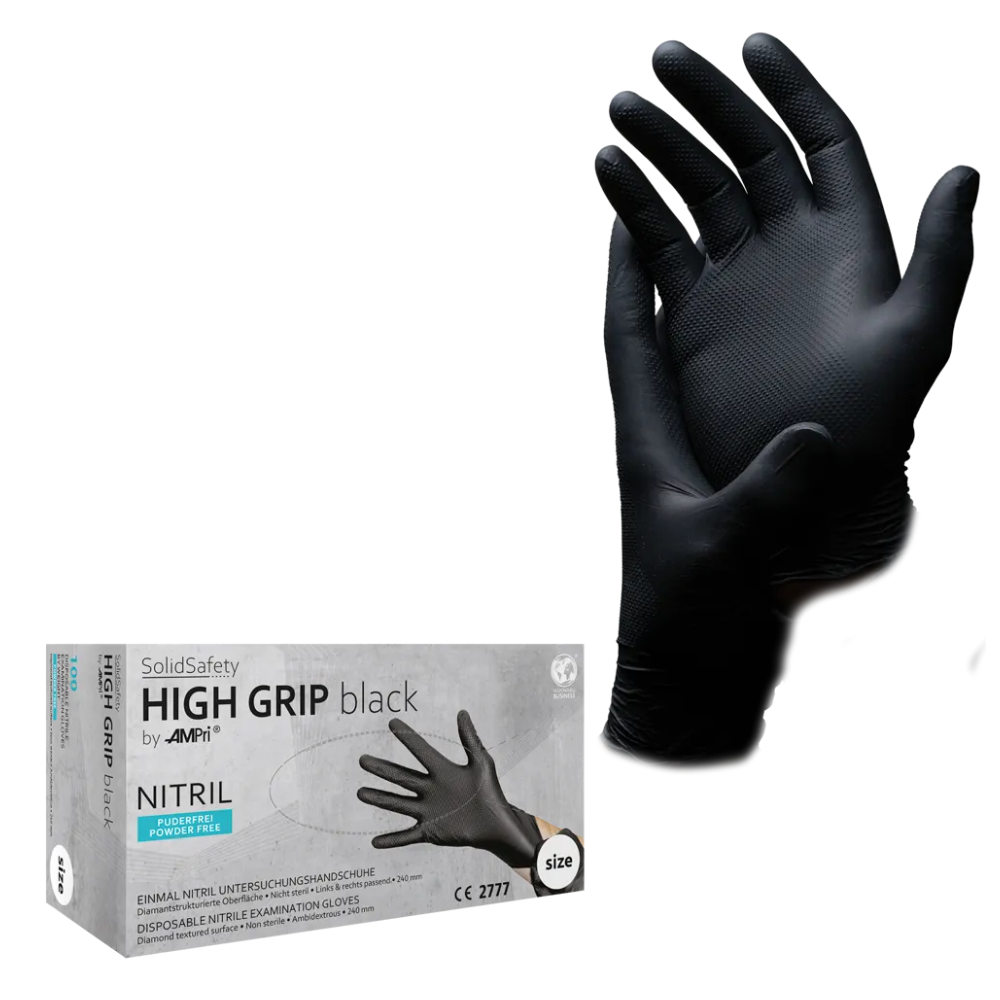 SolidSafety High Grip Black Nitril Chemikalienschutzhandschuhe S XXL