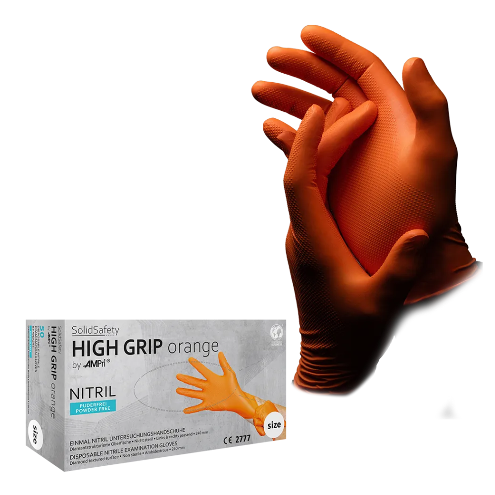 High Grip Orange Nitril Chemikalienschutzhandschuhe S bis XXL