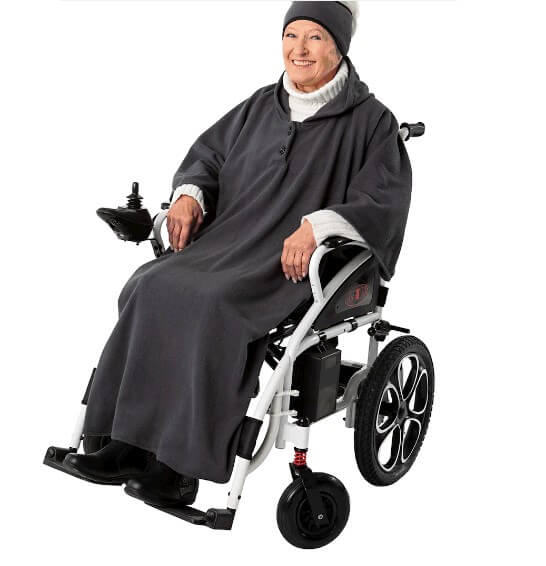 Rollstuhl‑Poncho Fleece mit Kapuze – warm, leicht, waschbar