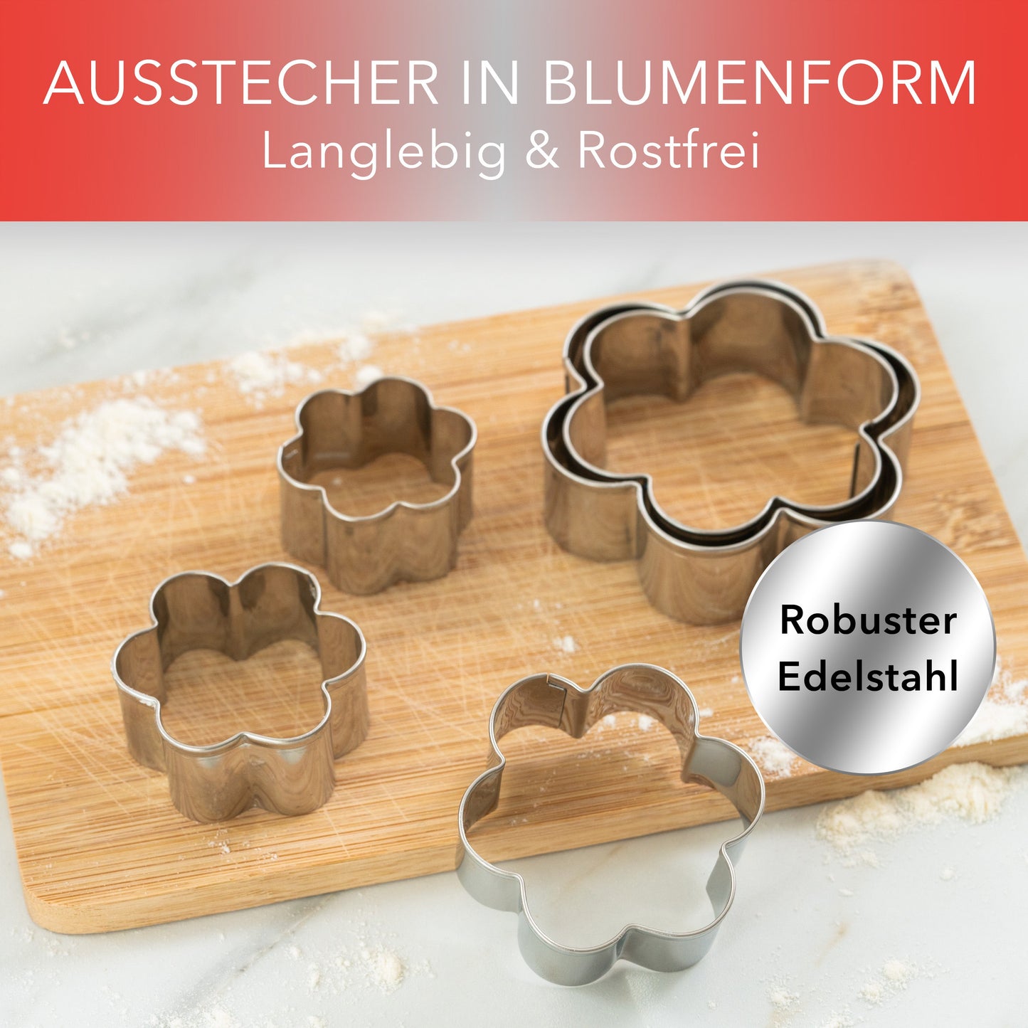 Edelstahl Ausstechformen Blumen 5er Set für kreatives Backen