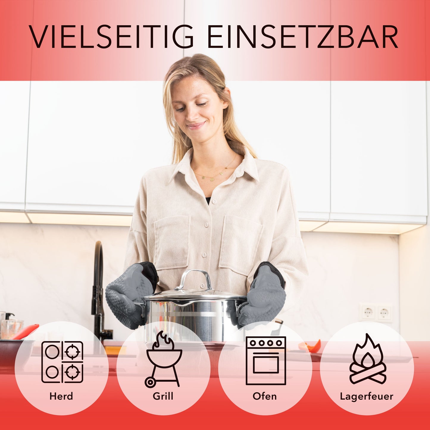 Sichere Silikon Ofenhandschuhe mit Fingern für Hitzeschutz