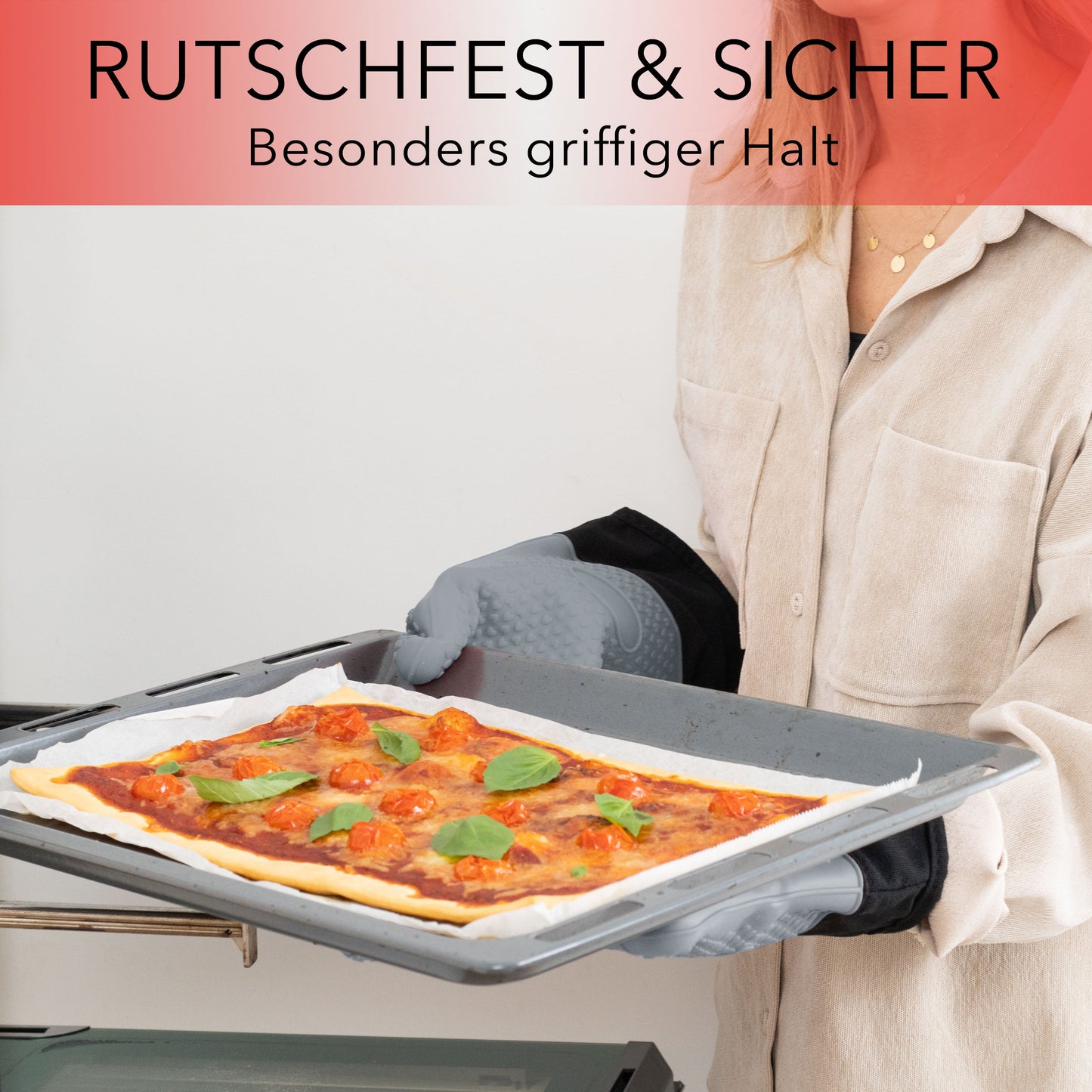 Sichere Silikon Ofenhandschuhe mit Fingern für Hitzeschutz