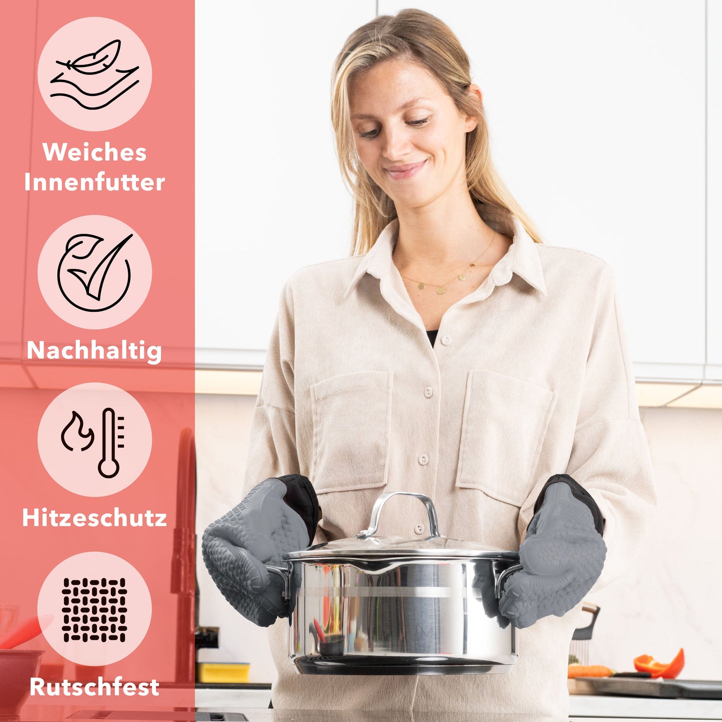 Sichere Silikon Ofenhandschuhe mit Fingern für Hitzeschutz