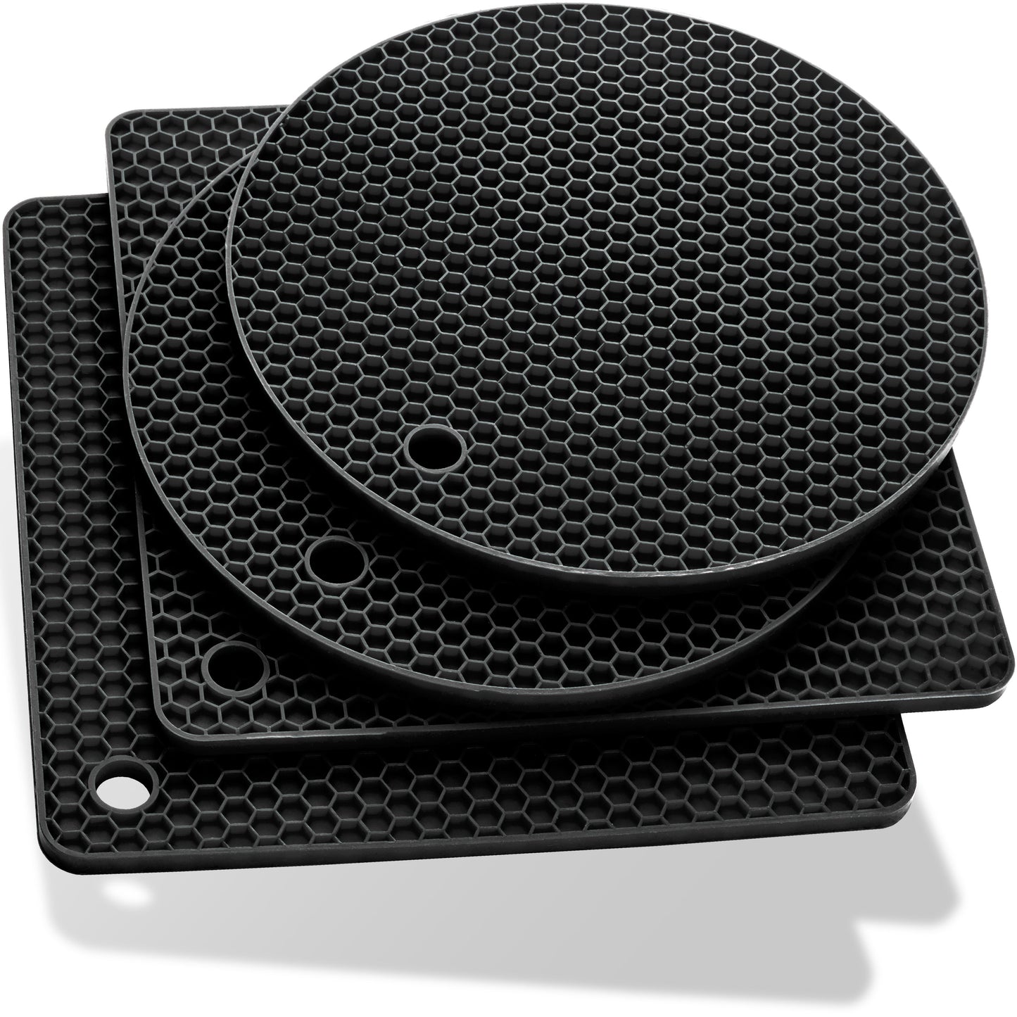 Untersetzer aus Silikon Topfuntersetzer Pfannenuntersetzer Topflappen rund & eckig Schwarz - 4er Set