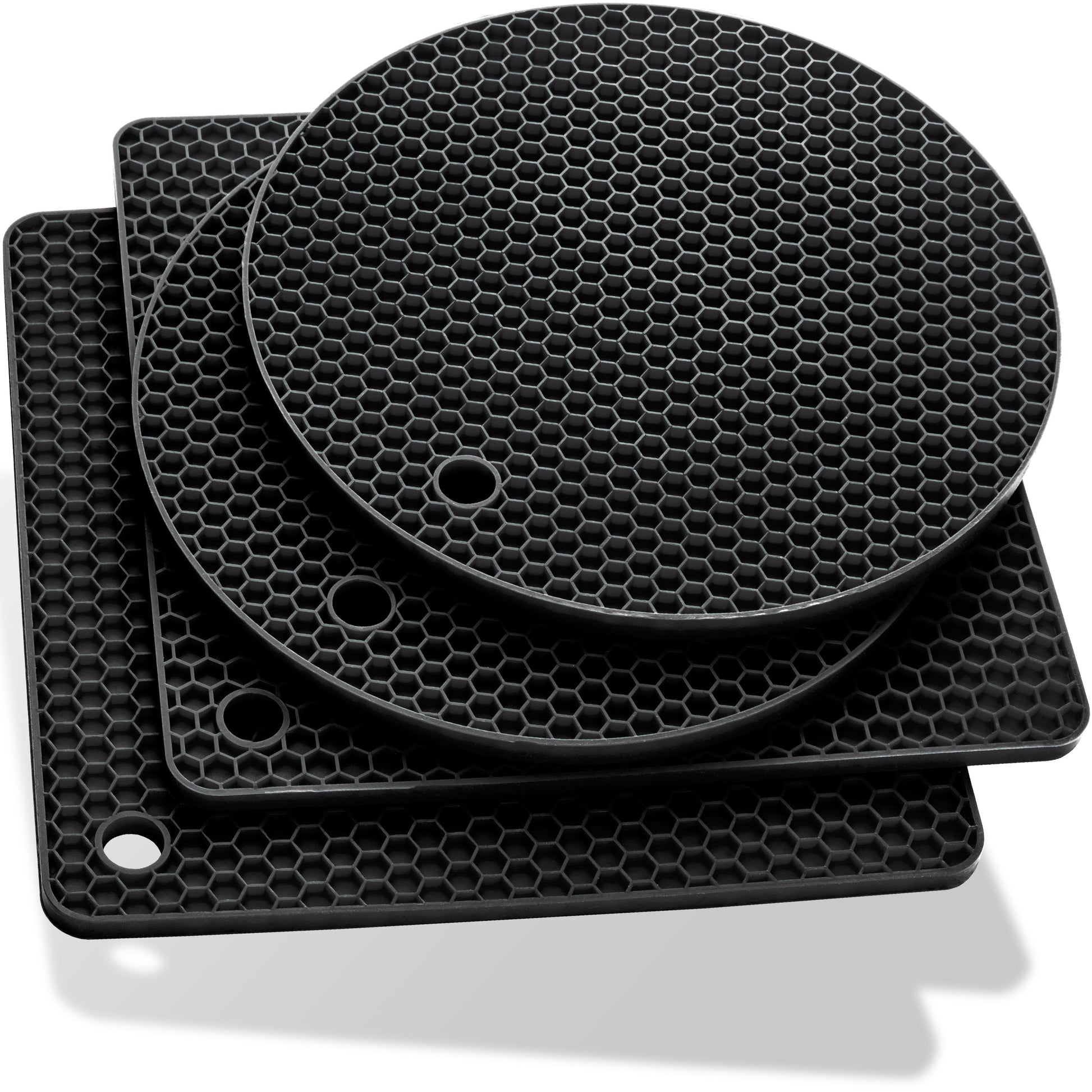 Untersetzer aus Silikon Topfuntersetzer Pfannenuntersetzer Topflappen rund & eckig Schwarz - 4er Set