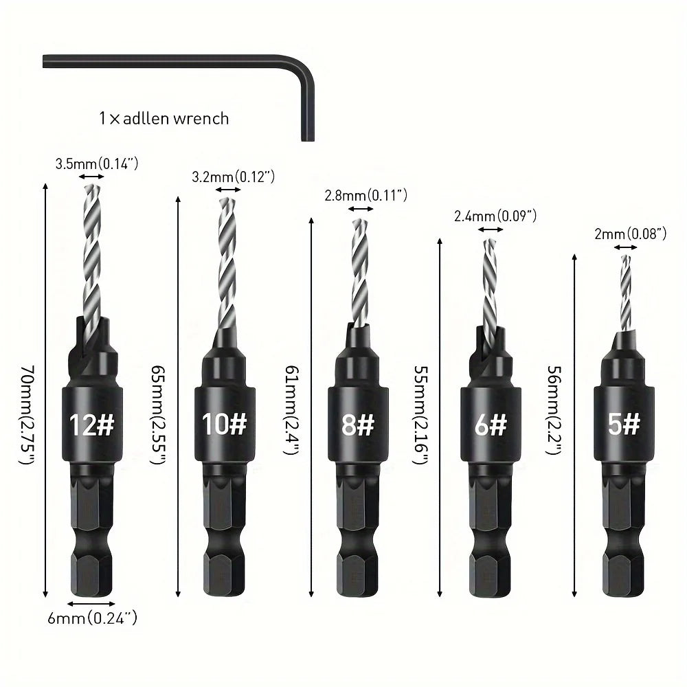 Senkerbohrer Set für Holzbearbeitung mit 1/4" Sechskantschaft DIY #5-#12
