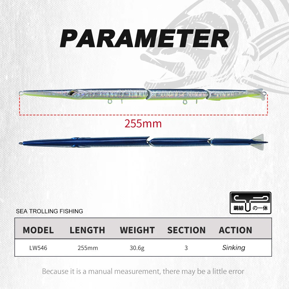 3-teilig gelenkter Schwimmköder 255mm 30g für Bluefish Seebarsch Angeln