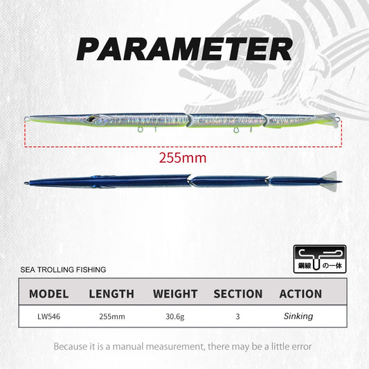 3-teilig gelenkter Schwimmköder 255mm 30g für Bluefish Seebarsch Angeln