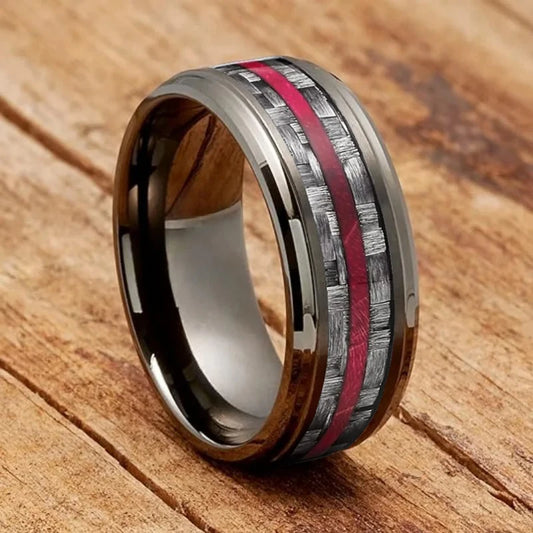 8mm Edelstahl Ring Herren Carbon Faser Inlay Hochzeitsband Geschenk