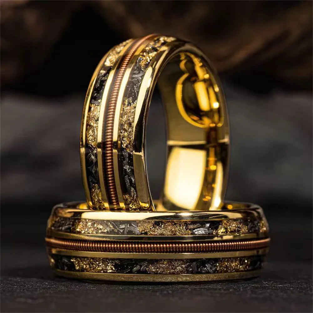 Elegante Herren Edelstahlring 8mm mit Bernstein Inlay
