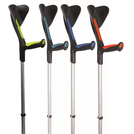 Moderne Unterarmgehstütze Advance – ergonomisch & leicht (0,51 kg), höhenverstellbar (77–98 cm), belastbar bis 140 kg, bi-injiziert mit Elastomergriff & rutschfester Spitze.