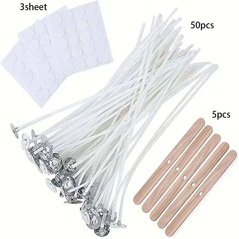 50-teiliges Kerzendocht Set mit Haltern und Klebepunkten für Kerzenherstellung
