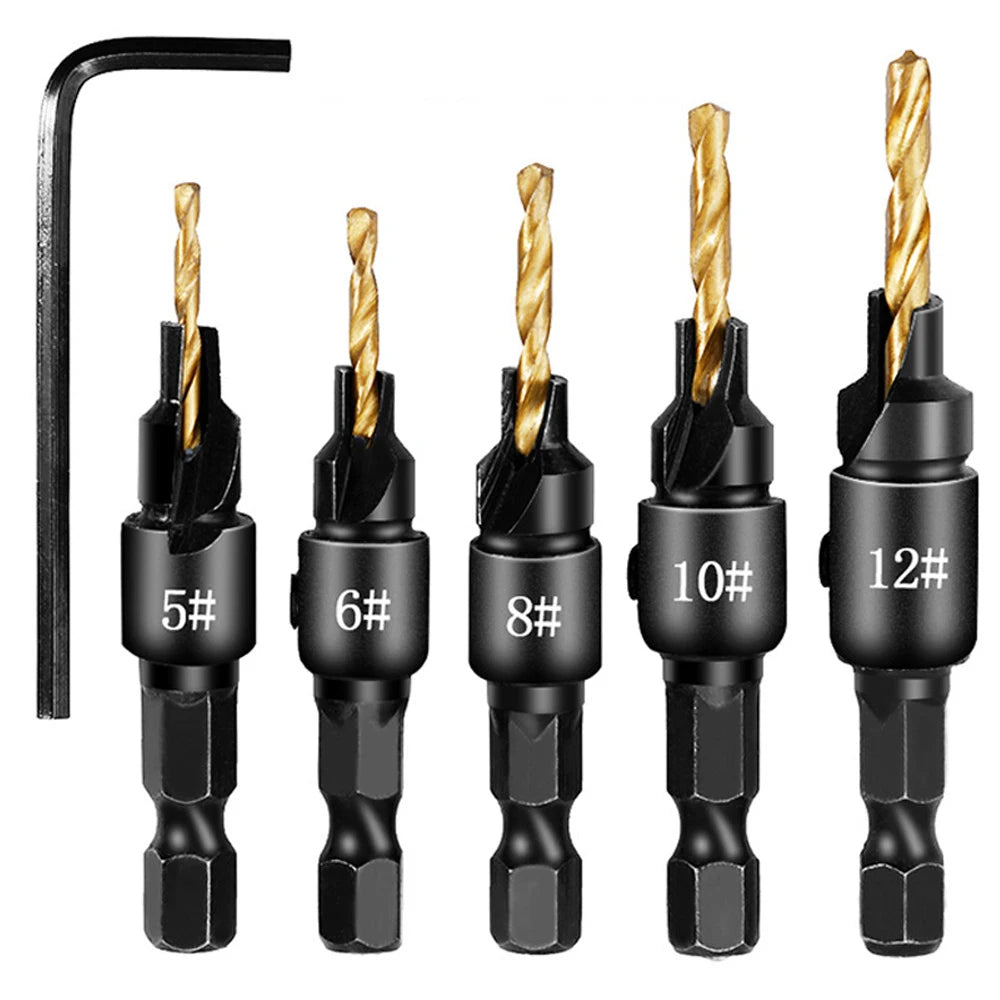 Senkerbohrer Set für Holzbearbeitung mit 1/4" Sechskantschaft DIY #5-#12