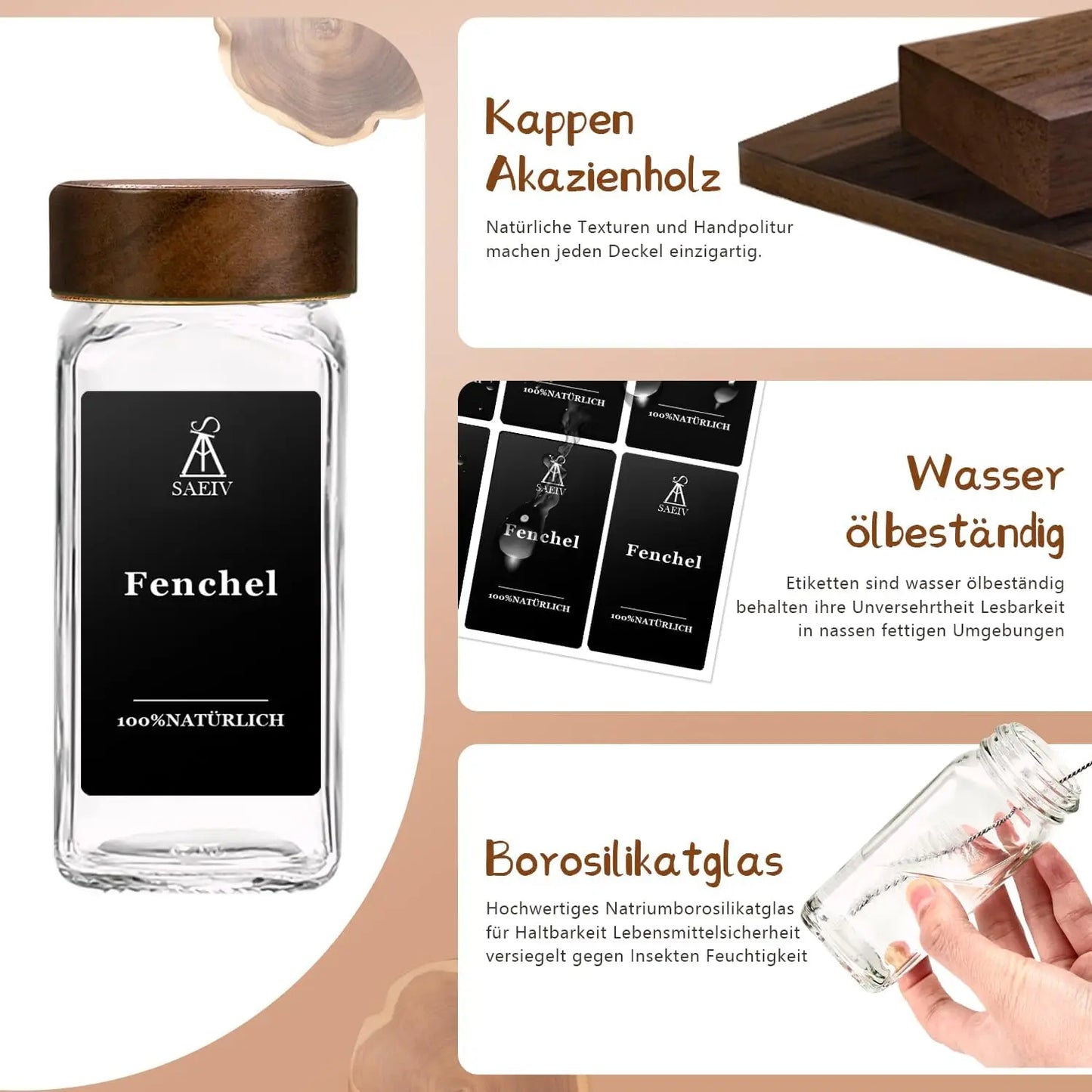 120ml Gewürzglas Set 12 24 35 Teile mit wasserfesten Etiketten für Küche-Yabubest - Home & More