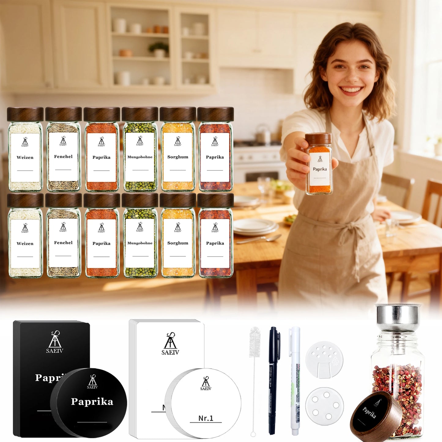 120ml Gewürzglas Set 12 24 35 Teile mit wasserfesten Etiketten für Küche-Yabubest - Home & More