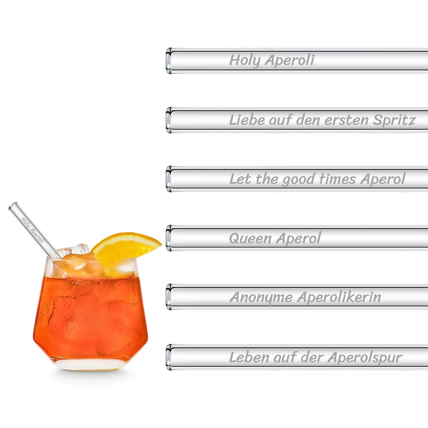 Aperol Spritz Sprüche Glasstrohhalme Holy Aperoli Edition - 6 lustige Trinksprüche graviert