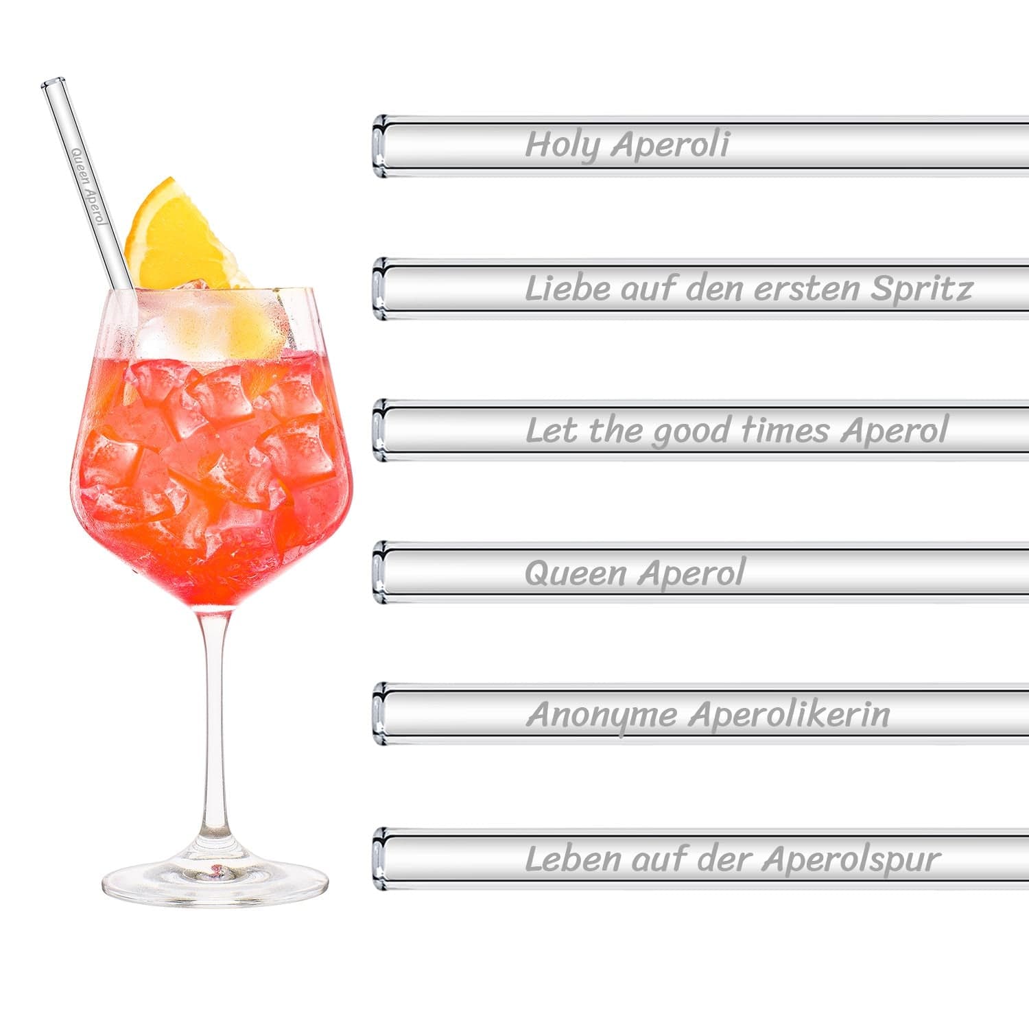 Aperol Spritz Sprüche Glasstrohhalme Holy Aperoli Edition - 6 lustige Trinksprüche graviert