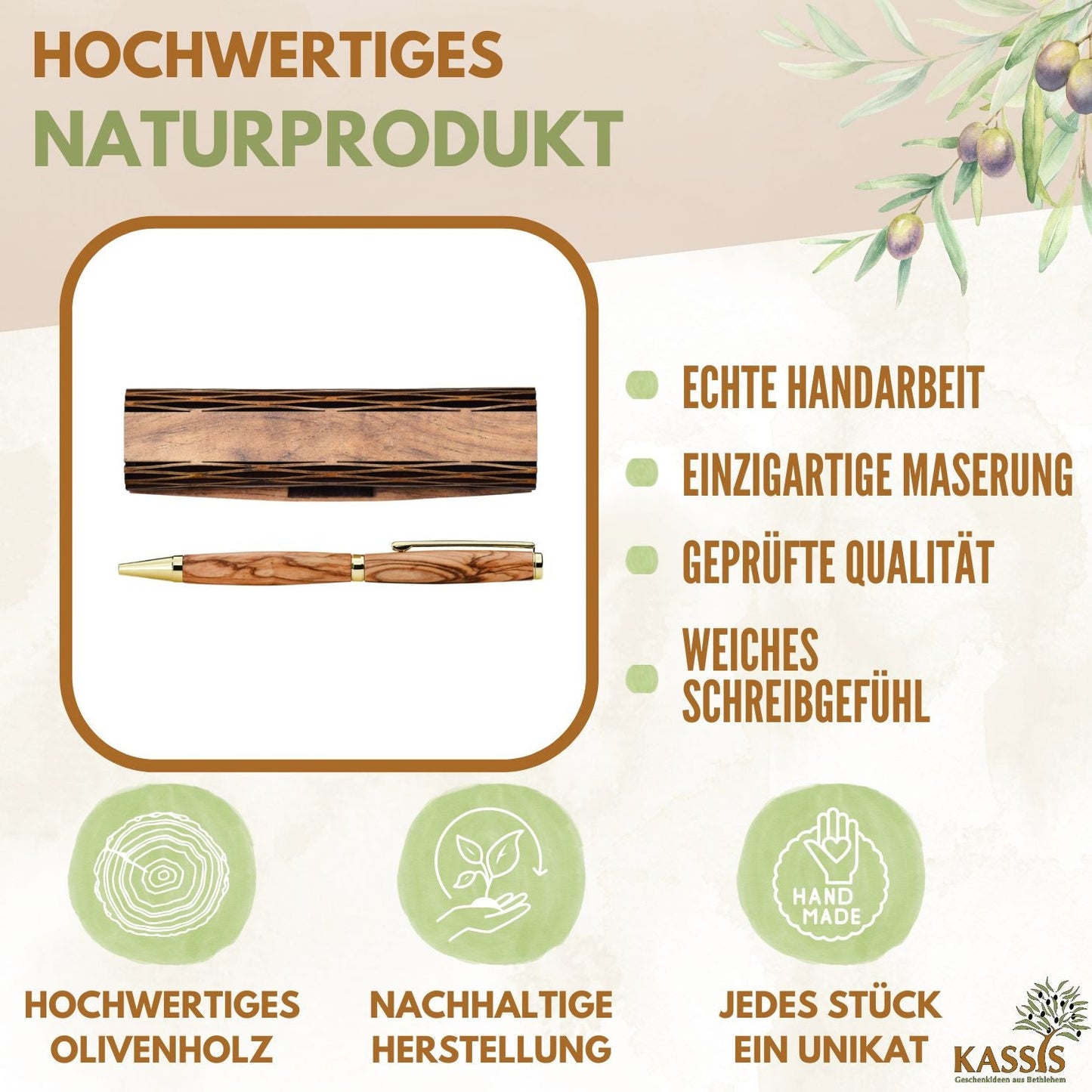 Kugelschreiber mit Holzschachtel aus Olivenholz