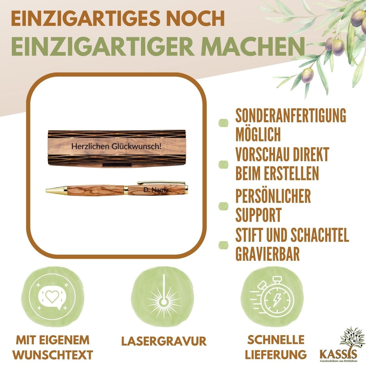 Kugelschreiber mit Holzschachtel aus Olivenholz