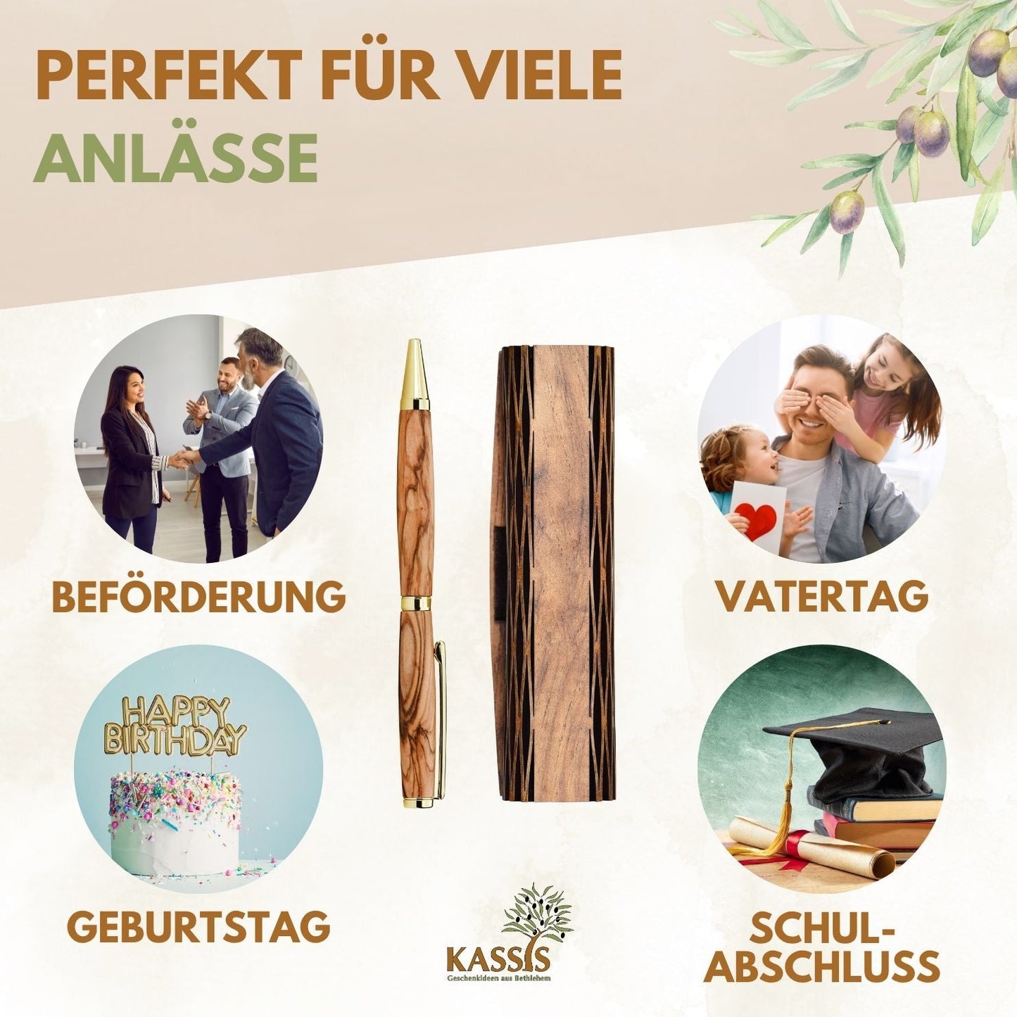 Kugelschreiber aus Olivenholz in eleganter Geschenkbox