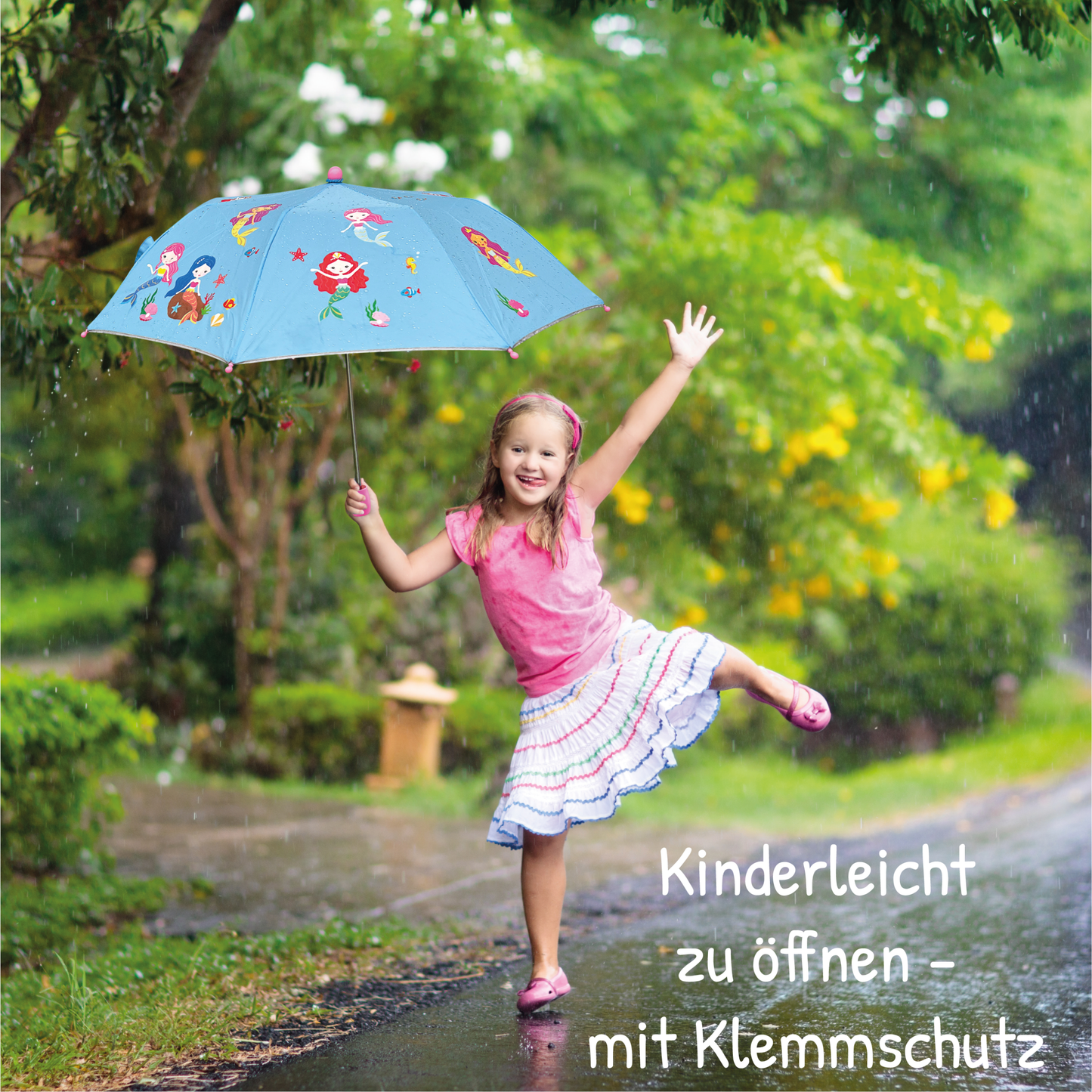 Kindgerechter Regenschirm mit magischem Farbwechsel und Sicherheit
