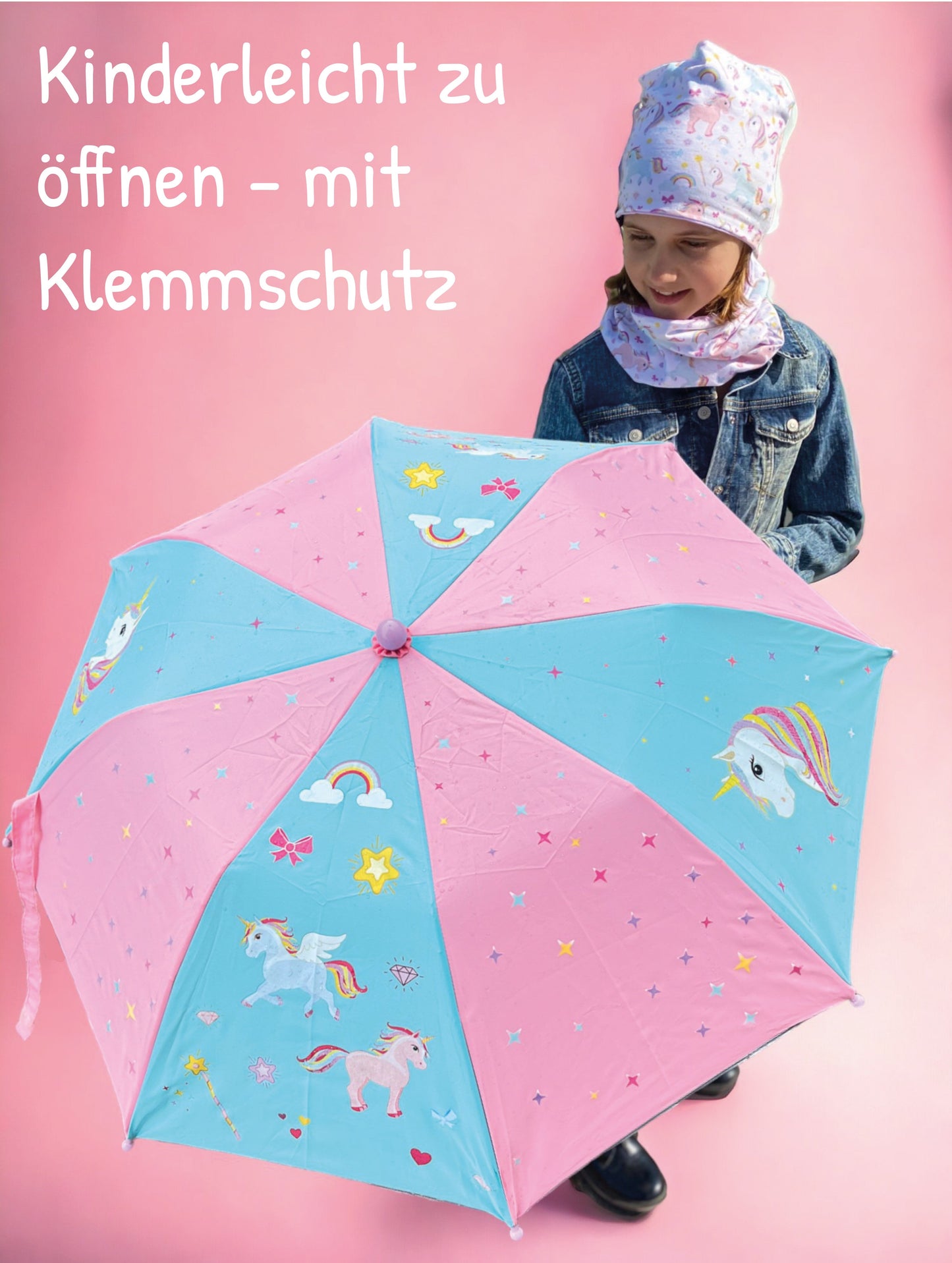 Kindgerechter Regenschirm mit Farbwechsel und Reflektoren