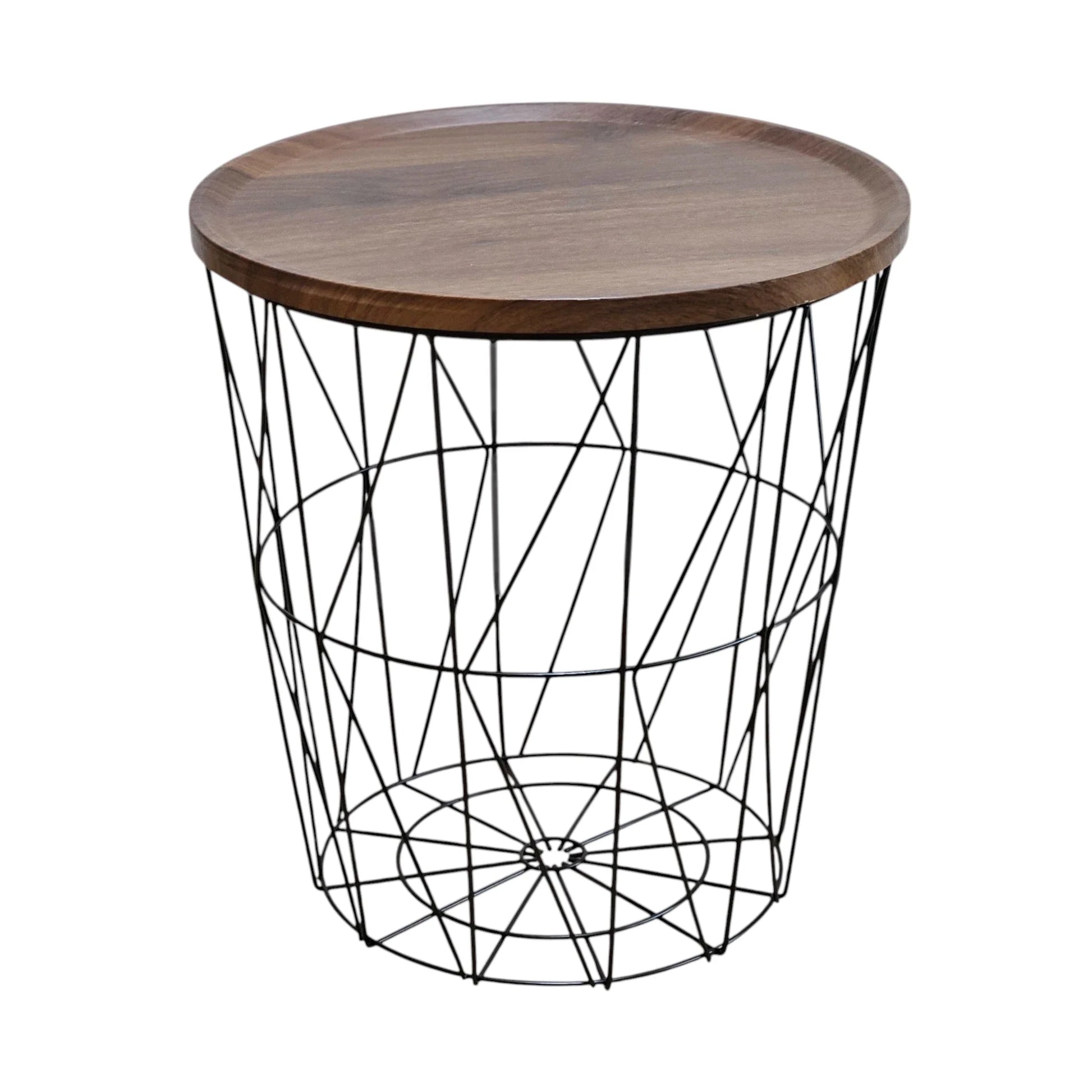 Beistelltisch Couchtisch Stauraumtisch Metalltisch mit Holzplatte Nussbaum schwarz 37x39