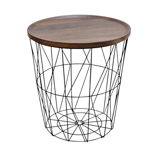 Beistelltisch Couchtisch Stauraumtisch Metalltisch mit Holzplatte Nussbaum schwarz 37x39