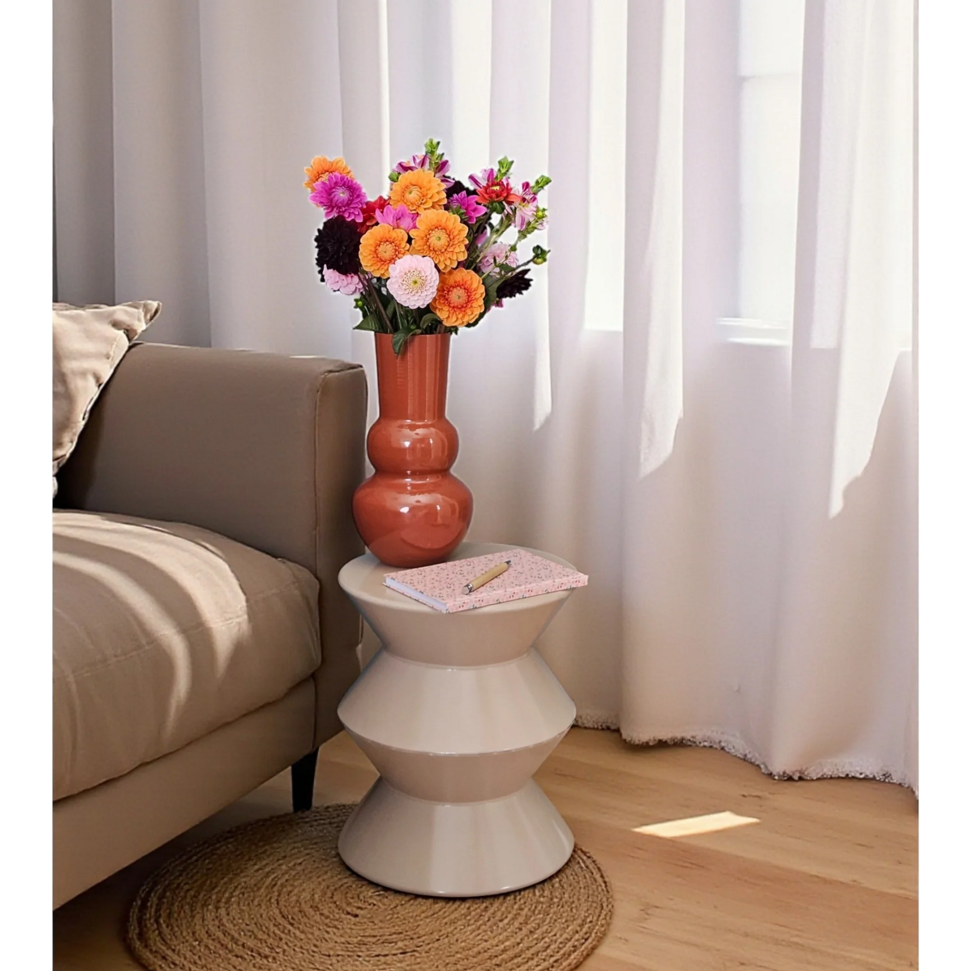 Couchtisch Beistelltisch beige 37x30 Retro Metalltisch rund kleiner Tisch Pflanztisch