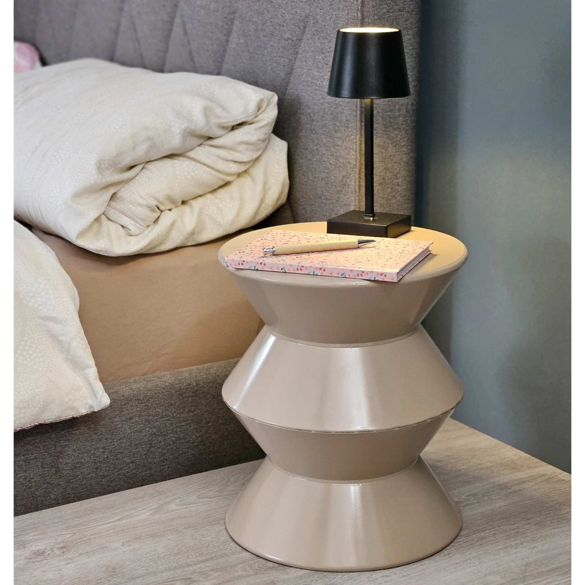 Couchtisch Beistelltisch beige 37x30 Retro Metalltisch rund kleiner Tisch Pflanztisch