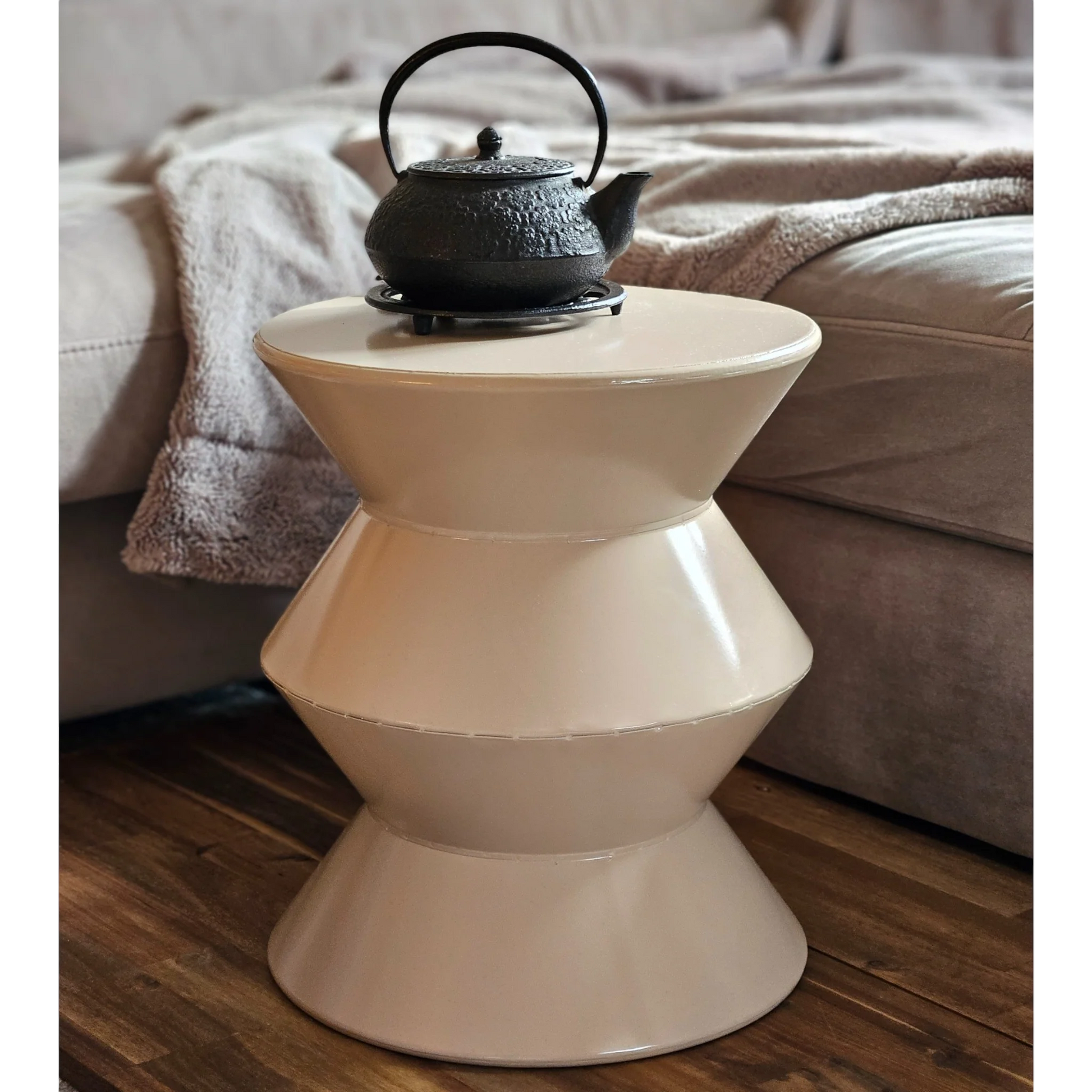 Couchtisch Beistelltisch beige 37x30 Retro Metalltisch rund kleiner Tisch Pflanztisch