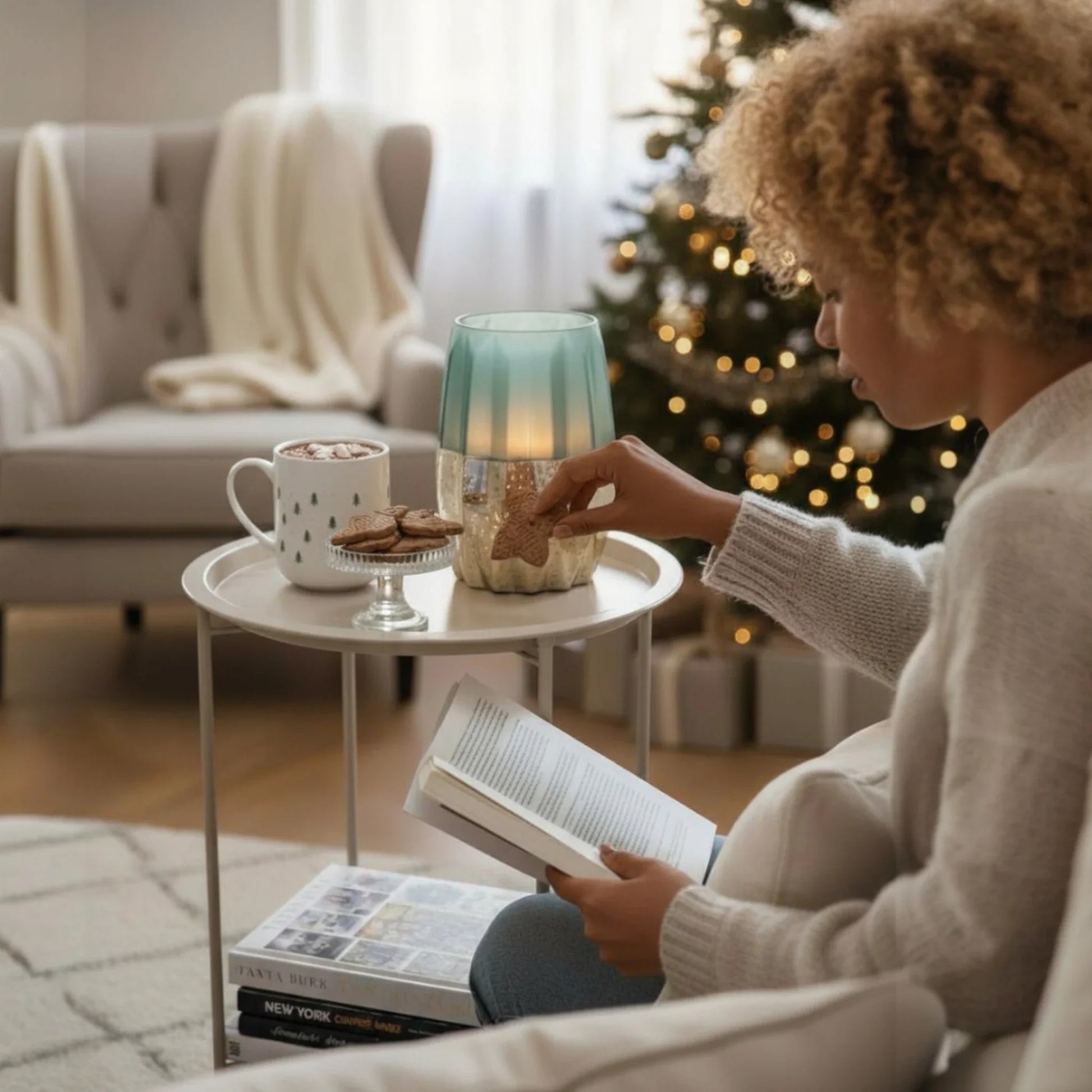 Flexibler Beistelltisch Beige mit Tablettfunktion und klappbar