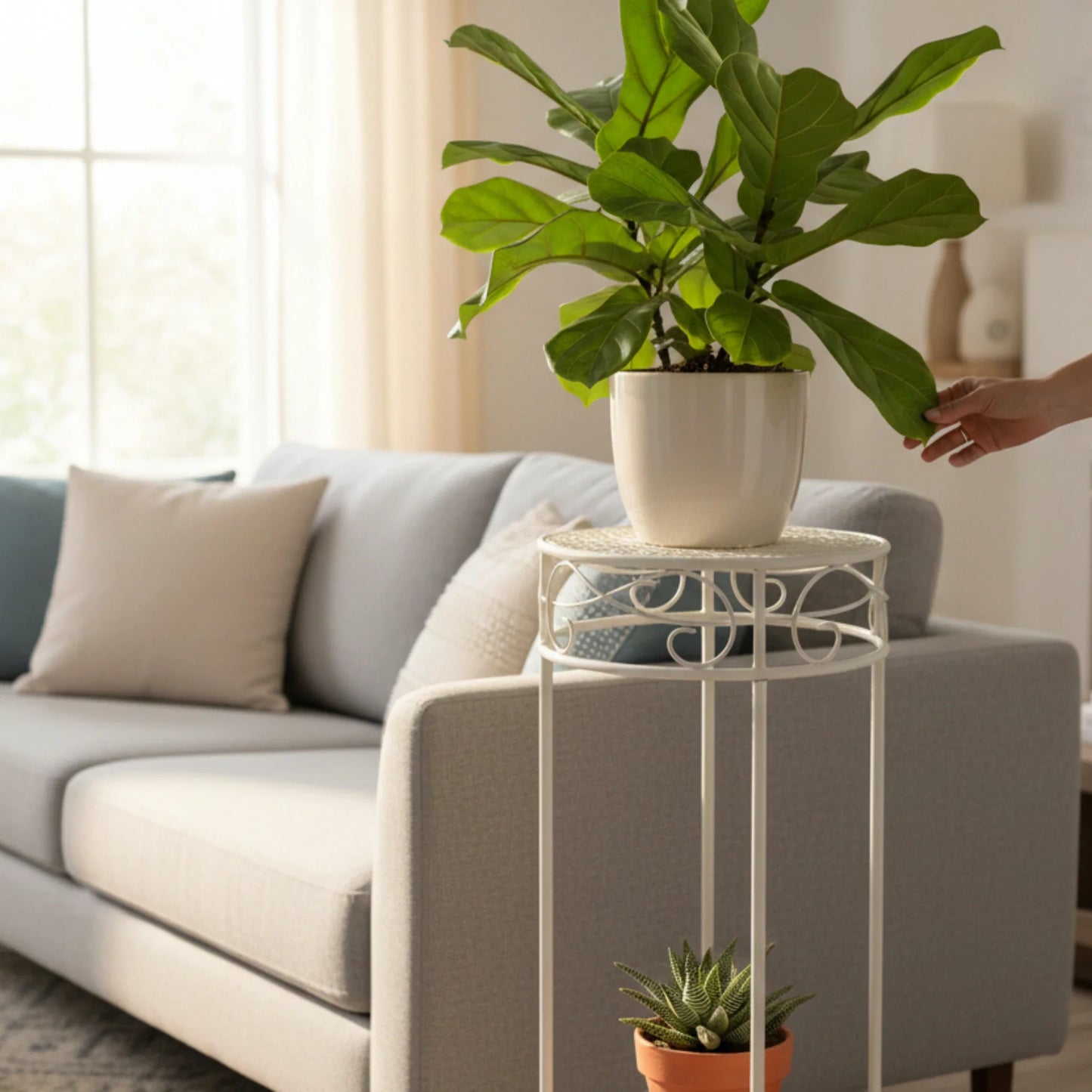 Hoher Beistelltisch weiß Metall Telefontisch Pflanzentisch Blumenständer Tisch-Miamonda