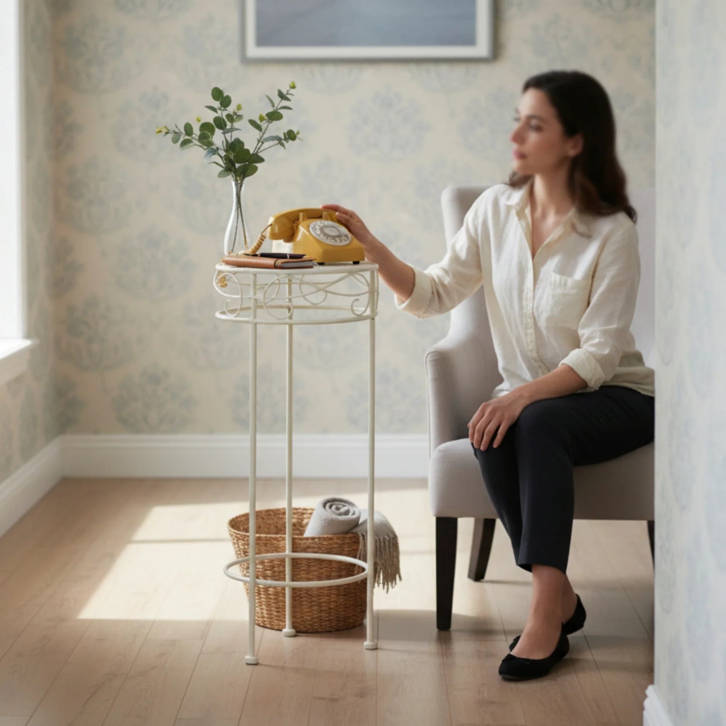 Hoher Beistelltisch weiß Metall Telefontisch Pflanzentisch Blumenständer Tisch-Miamonda