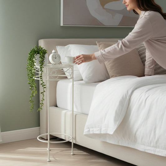 Hoher Beistelltisch weiß Metall Telefontisch Pflanzentisch Blumenständer Tisch-Miamonda